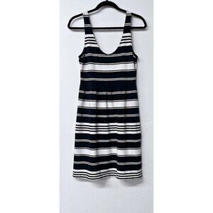J CREW White Blue Striped Sleeveless Midi Dress (S)
